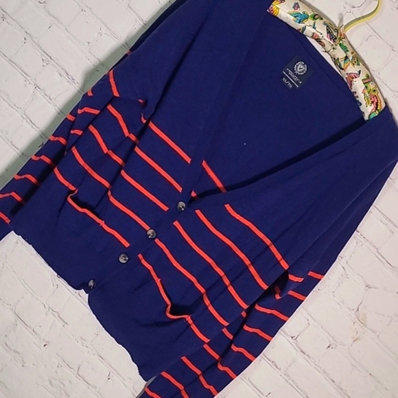 American Eagle Outfitters Navy Blue Orange Stripe Wool Rabbit Hair Blend Sweater - Picture 4 of 15